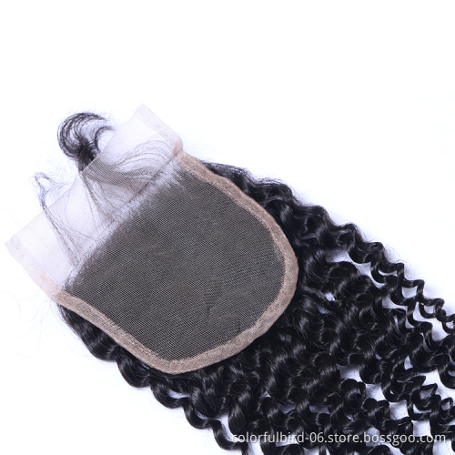 Wholesale Natural Human Hair 4*4 Curly Lace Closure 10 12 inch Virgin Human Hair 4x4 kinky curly closure Brazilian Hair